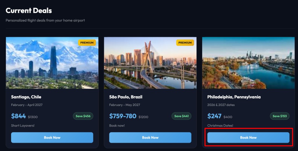 Knowtifly dashboard deal cards with Book Now highlighted